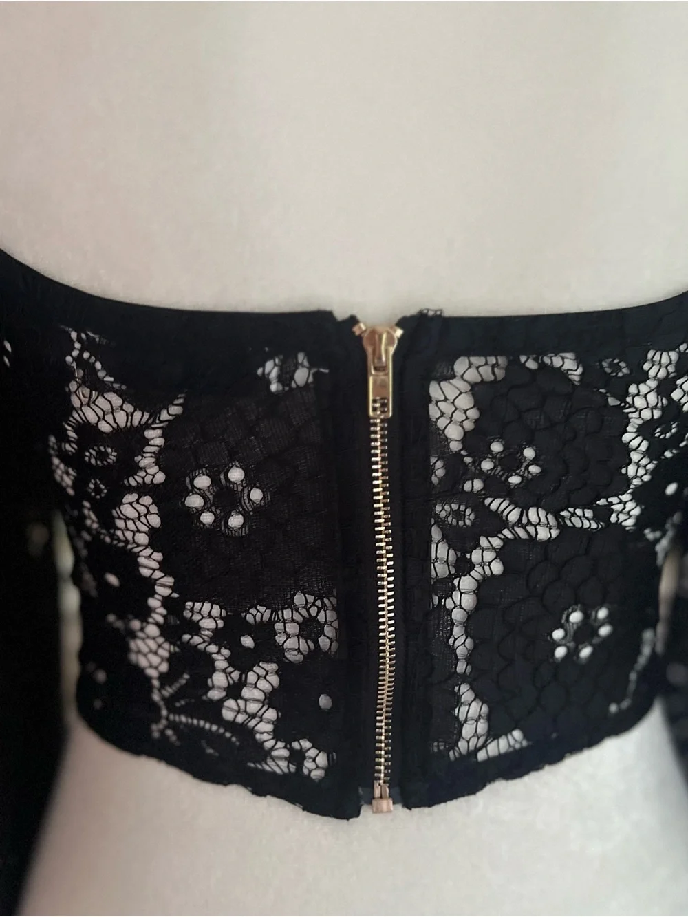 Lush Black Bustier Crop Top Lace Corset Balloon Sleeve NWOT S Cocktail Chic - Picture 12 of 17